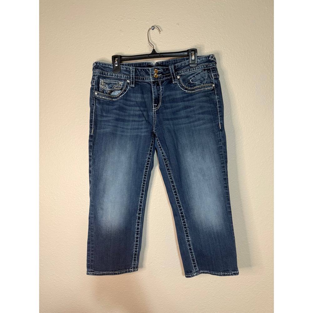 Vigoss The Dublin Capri Jeans Size 13/14 Dark Wash Embellished Cropped Denim